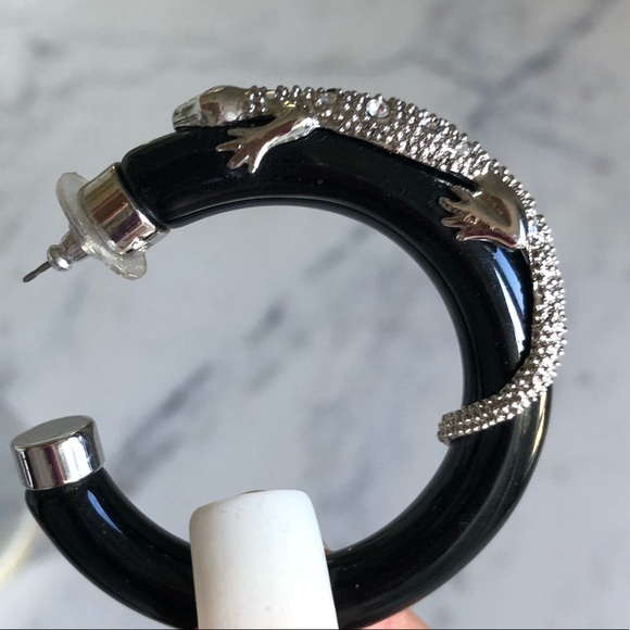 Unique Silver Gecko Hoops With Rhinestones - Picture 3 of 6